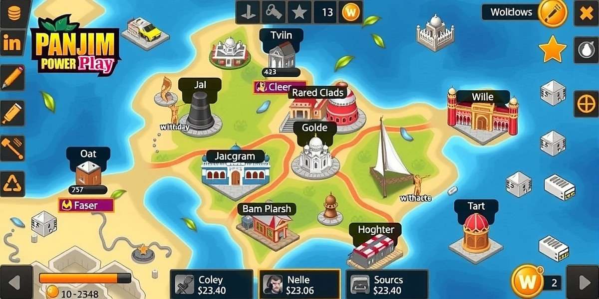 Panjim Power Play Strategic Gameplay Panjim Power Play gameplay showing a colorful map of virtual Panjim with players managing resources and properties